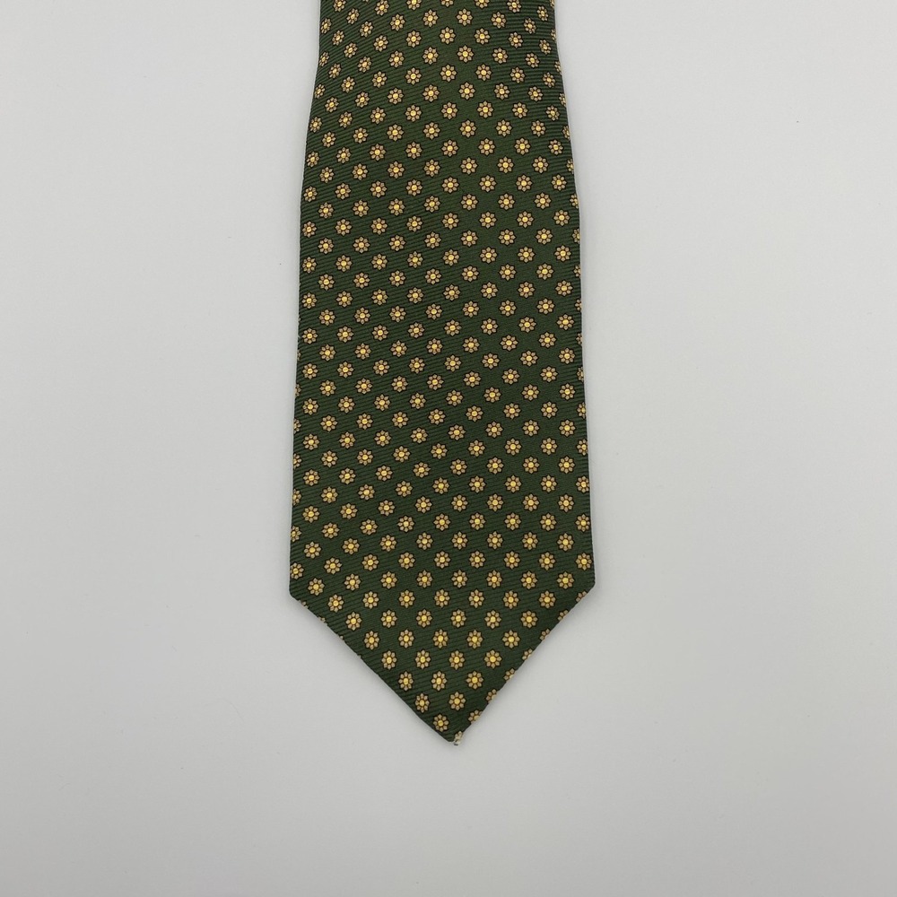 Brooks Basics Pure Silk Tie Green Yellow Floral‎ Pattern Necktie Made in USA